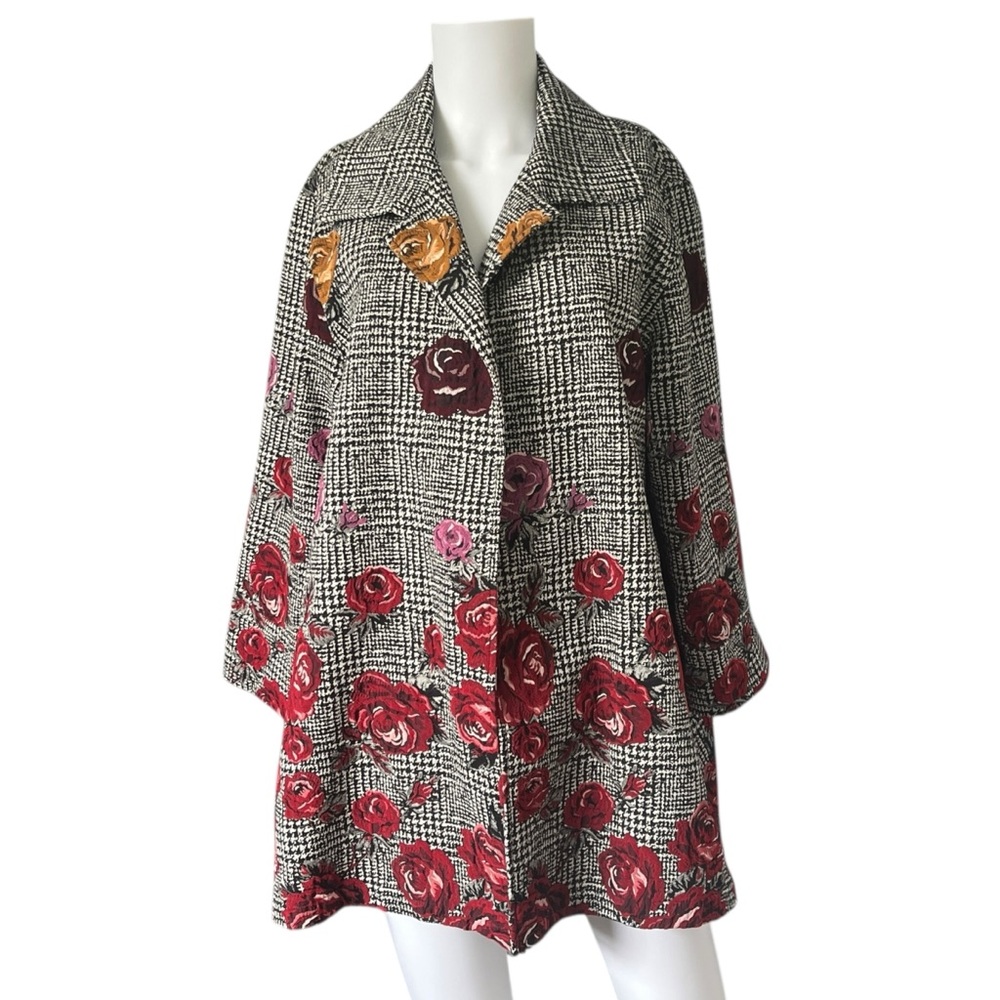 Caroline Rose Rose Plaid Jacquard Party Jacket Open Front Womens Size LP
